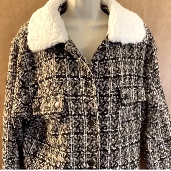 NWT 🖤🌟SWEET RAIN CONTEMPORARY BLACK/WHITE TWEED BOMBER JACKET -SIZE XL - Picture 4 of 11